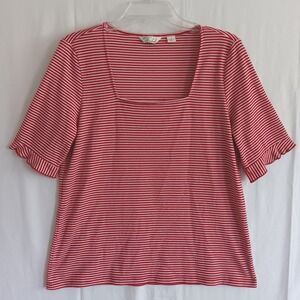 Caffe Marrakesh Striped Top Womens Large Red Ribbed Knit Short Sleeve